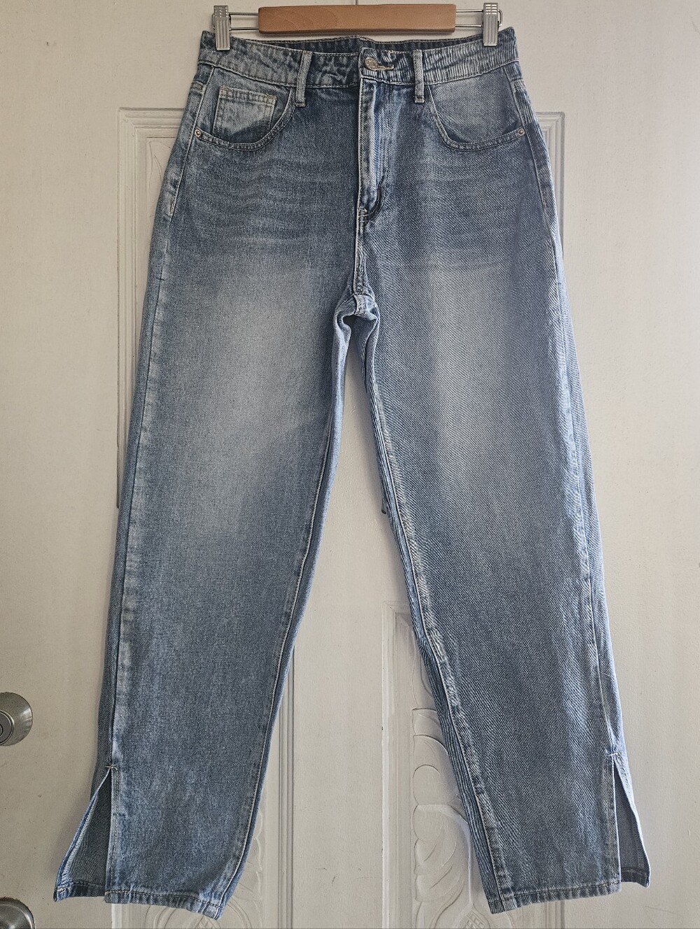 SHEIN Light Wash High-Rise Straight Jeans with Side Slits 30